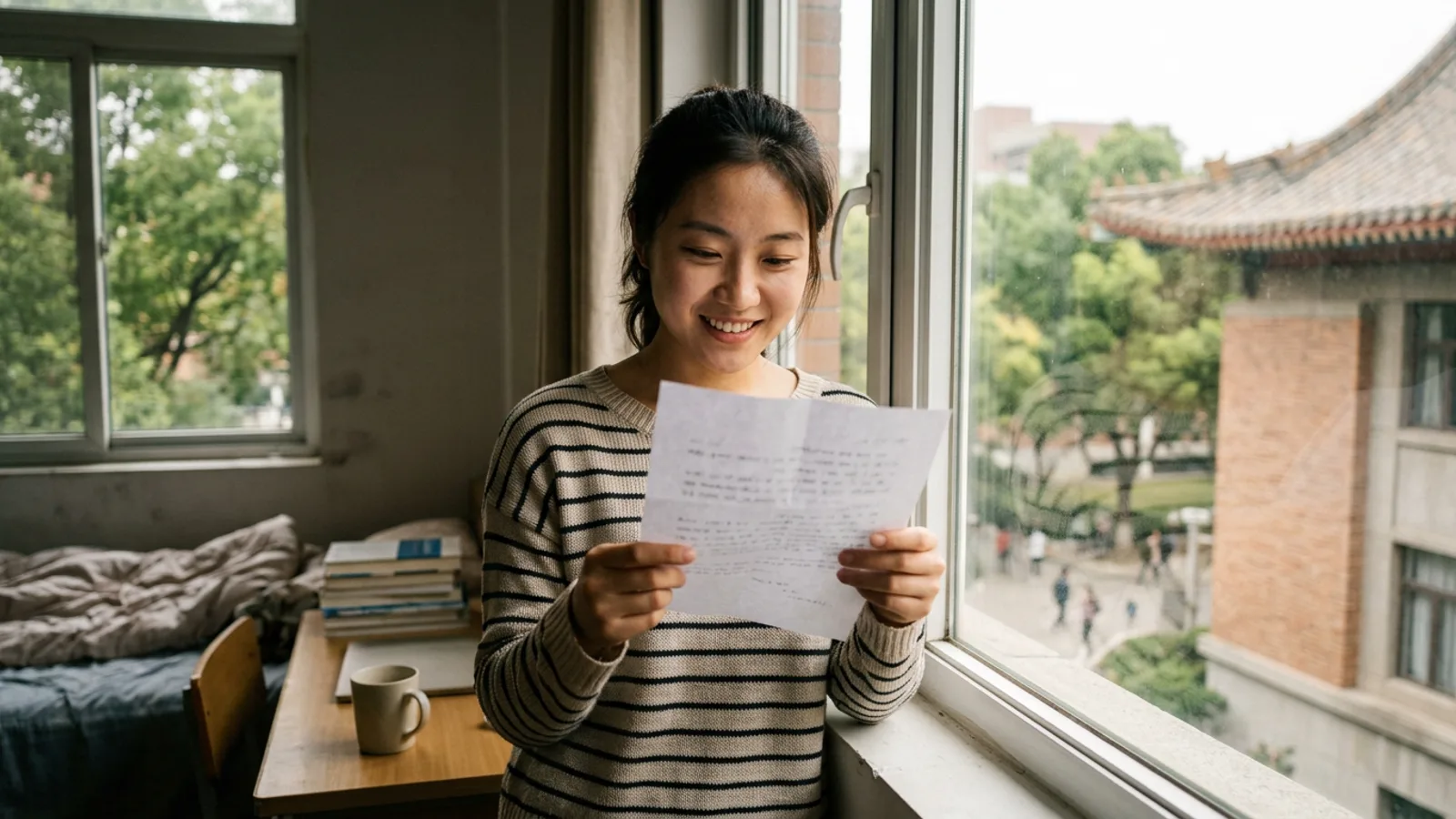Student holding a university admission offer letter
