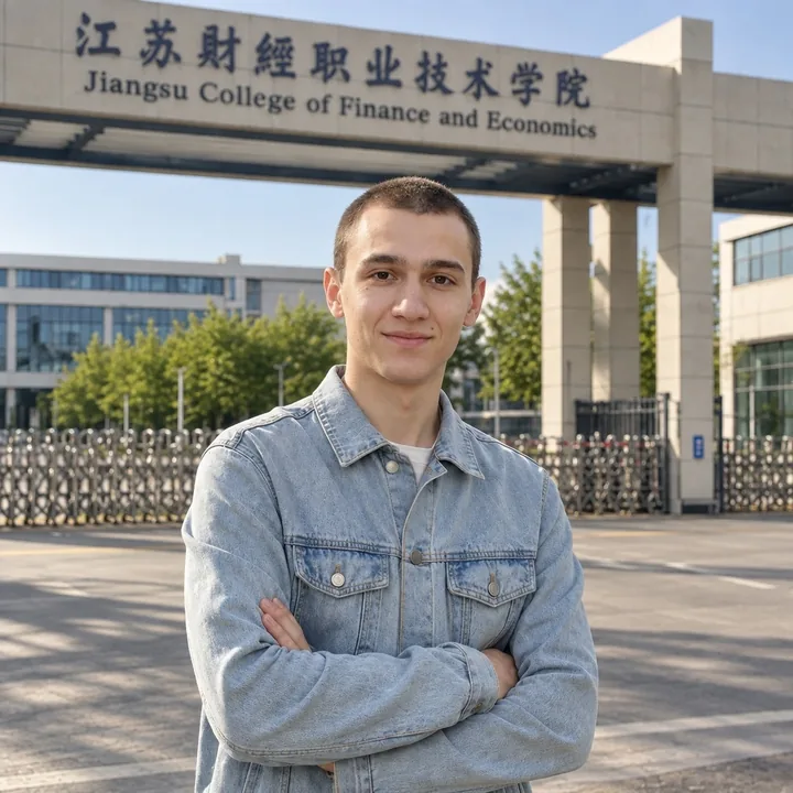 Dmitrii F. on the campus of Jiangsu College of Finance and Economics