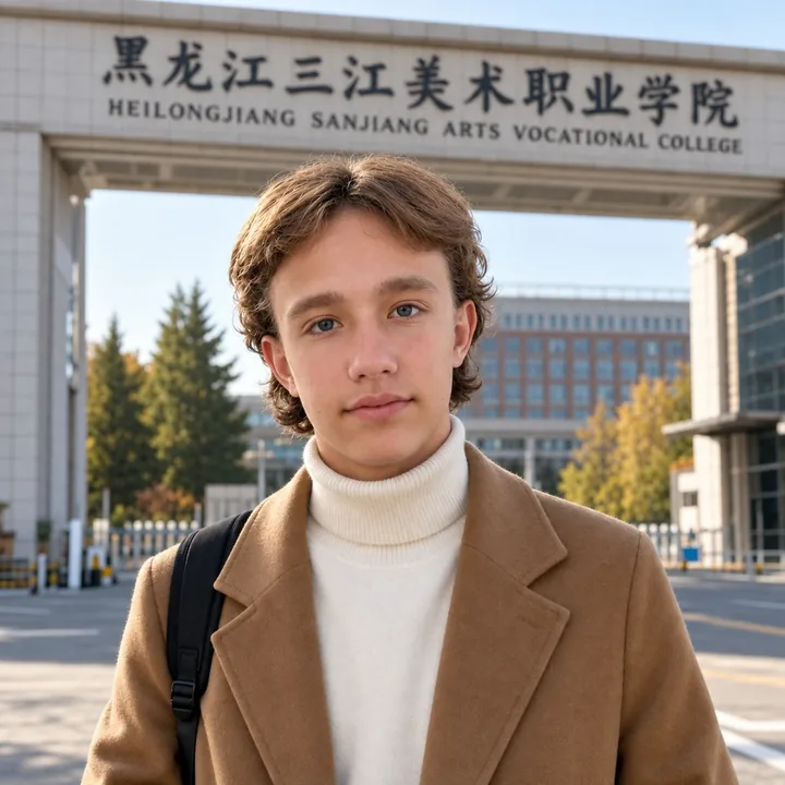 Egor K. on the campus of HEILONGJIANG SANJIANG ARTS VOCATIONAL COLLEGE